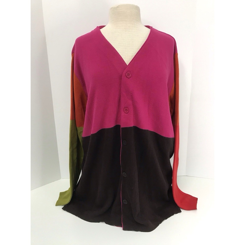 Vintage Joan Vass Multicolor Cardigan Sweater Size 2 Baggy Large Multicolor NWT